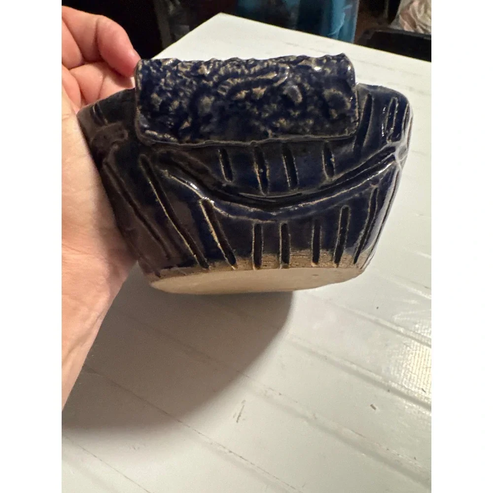 Unbranded‎ Pottery Bowl Unisex Small Blue Good Rustic Carved Studio Ceramic